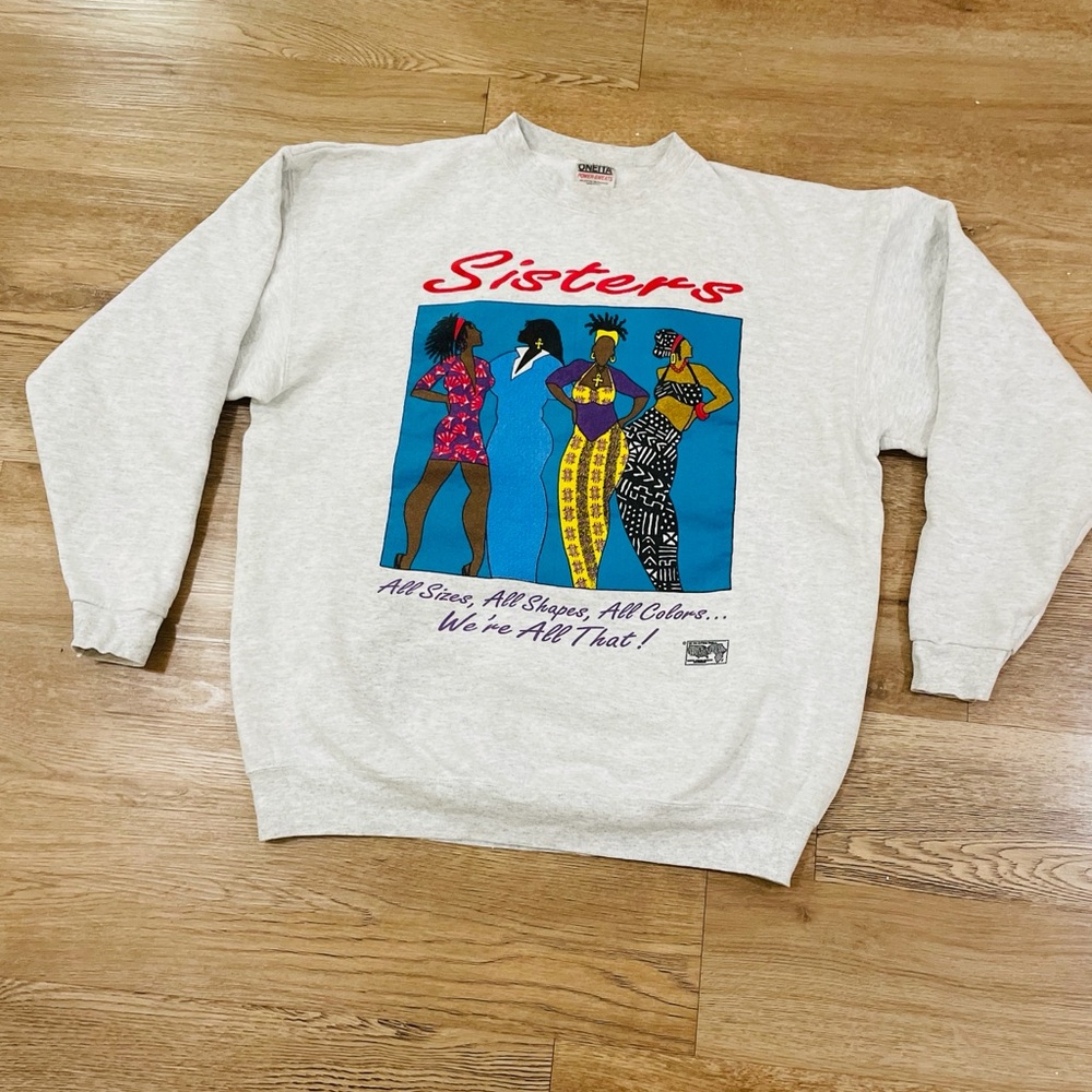 90s Ethnic Vintage Oneita Sisters Longsleeve Graphic with Colorful Design